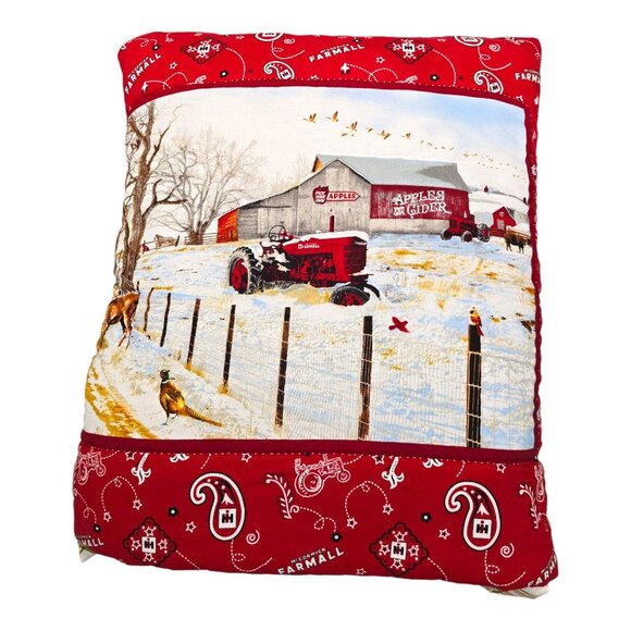 Quillow Red Barn Tractor 2 in 1 Quilted Travel Pillow Fold Out Throw Blanket - Picture 1 of 14
